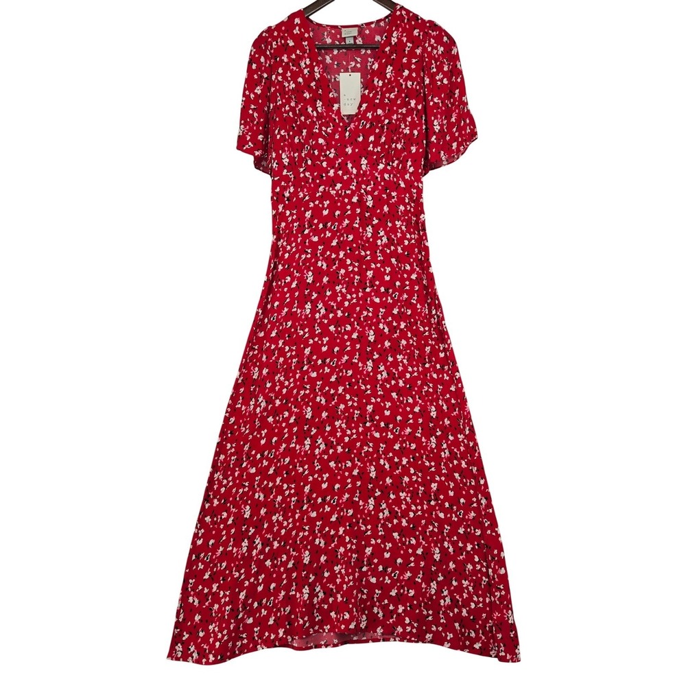 A New Day NWT Womens Size 6 Red Floral Cottagecore Feminine Maxi Dress